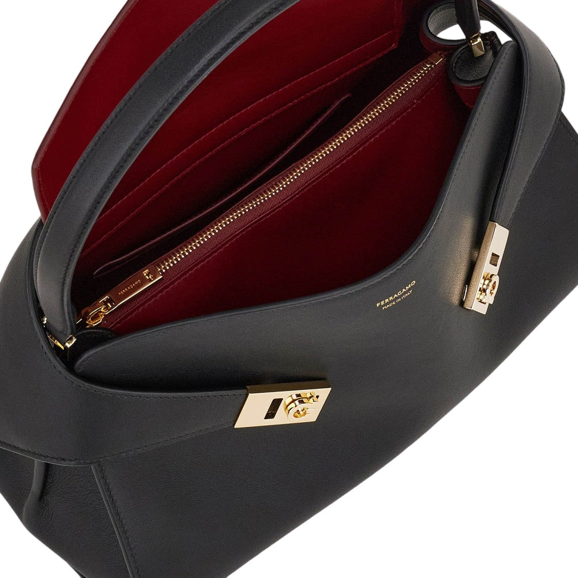 Salvatore Ferragamo Structured Leather Handbag With Gold-Tone Accents