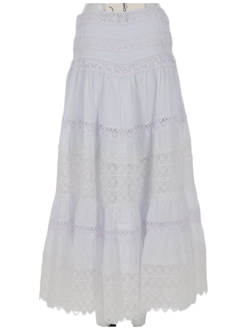 Charo Ruiz Ibiza Tiered White Maxi Skirt With Lace Detailing