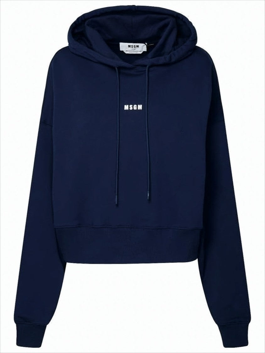 Msgm Cropped Hoodie With Logo Detail