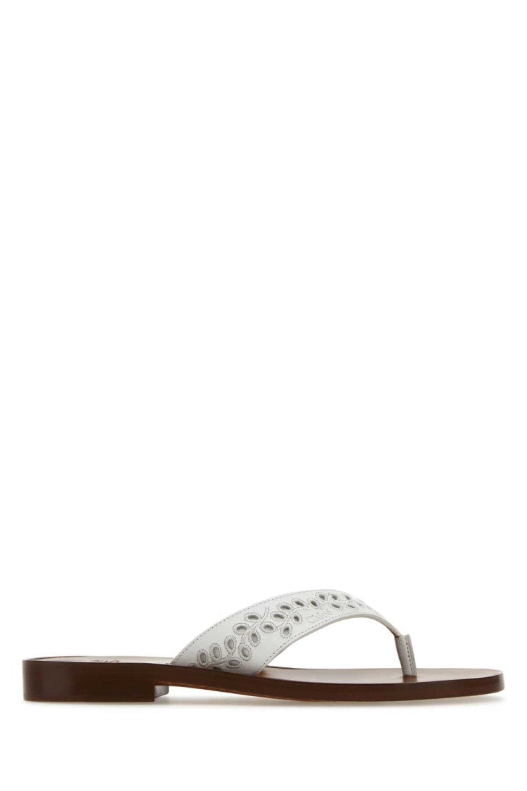 Chloé White Leather Paz Thong Slippers