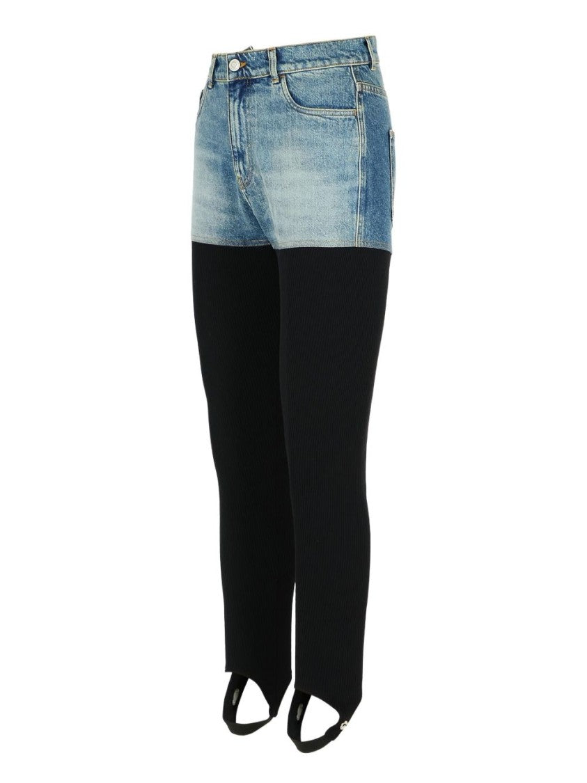 Coperni Layered Denim Shorts With Ribbed Leggings And Secure Fit
