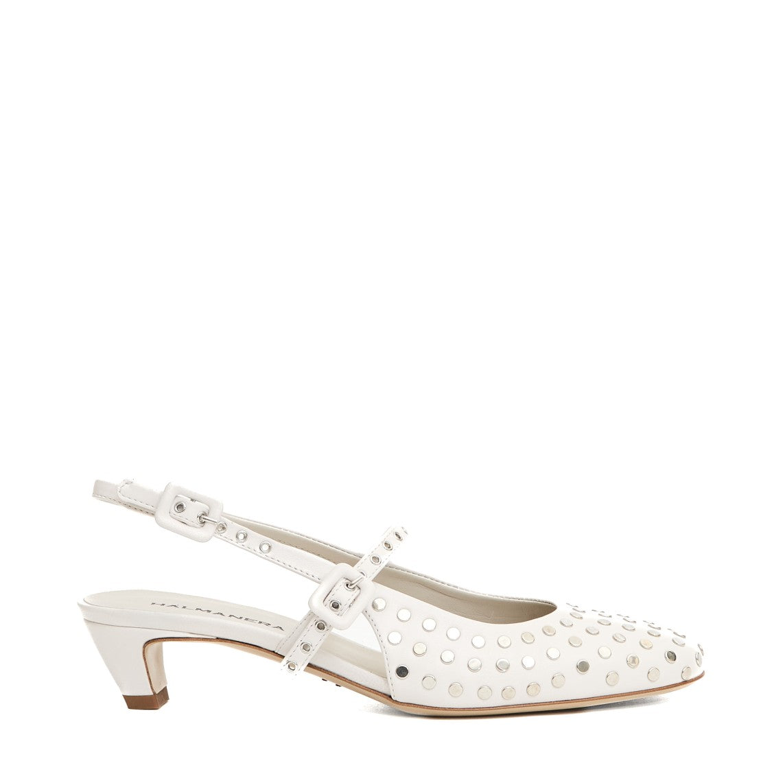 Halmanera White Leather Slingback With Studs