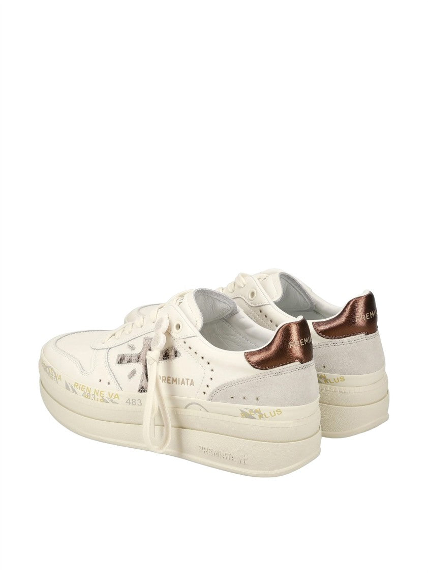 Premiata Low-Top Bronze Metallic Floral Charm Sneakers