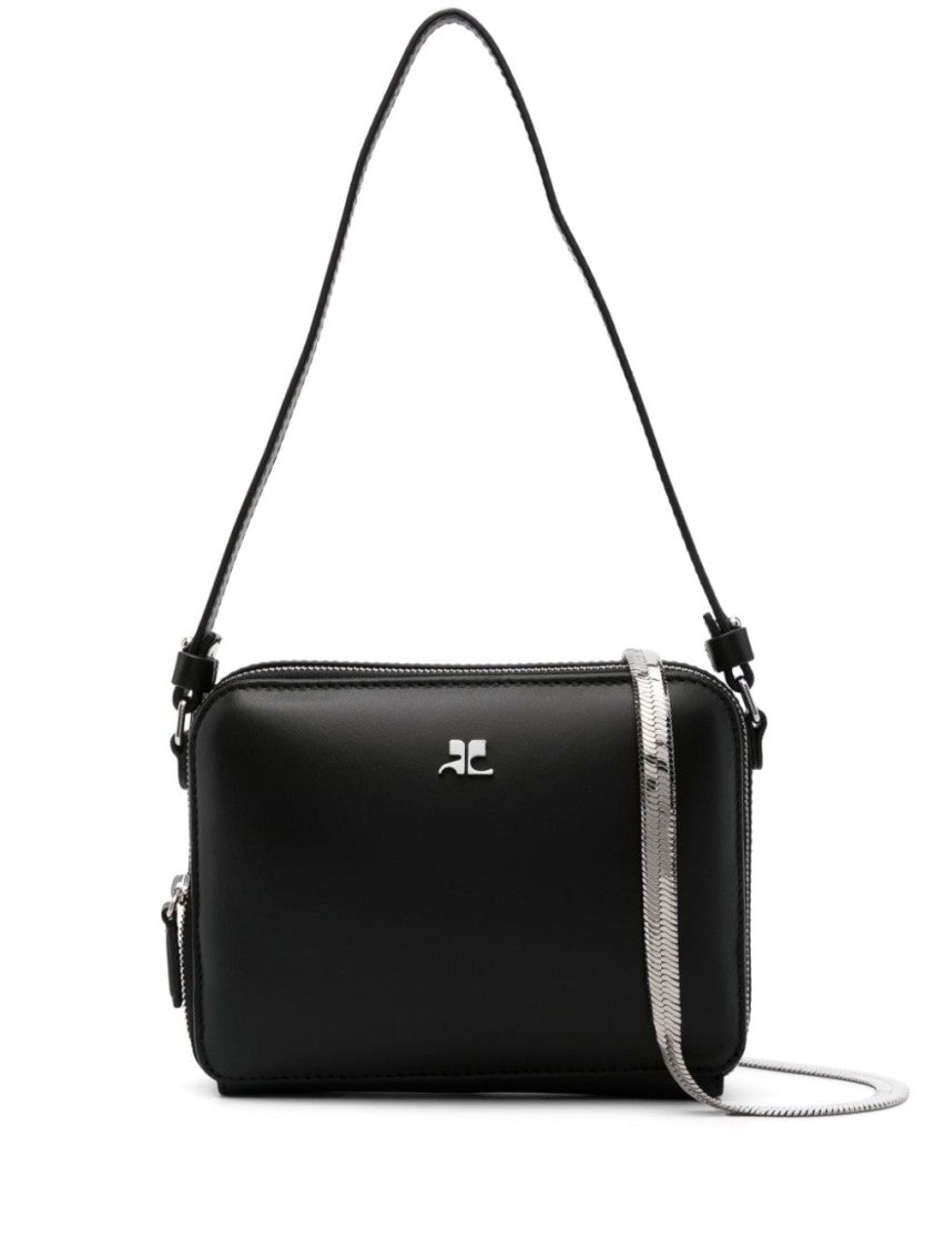 Courrèges Herringbone Chain-Link Shoulder Bag In Black Calf Leather