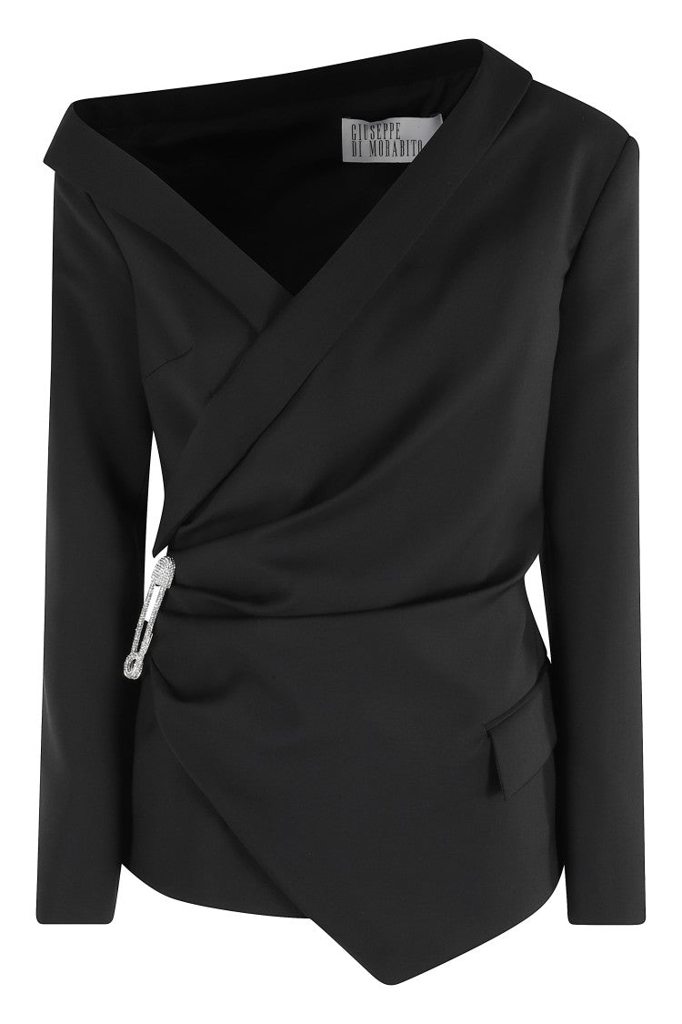 Giuseppe Di Morabito Asymmetrical Black Blazer With Rhinestone Pin