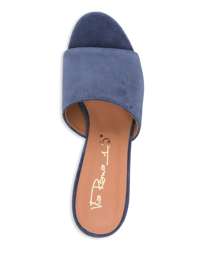 Via Roma 15 Ocean Blue Suede Mules