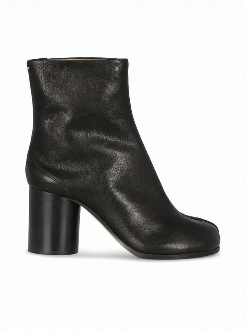Maison Margiela Split-Toe Black Leather Ankle Boots With Mid-Height Block Heel