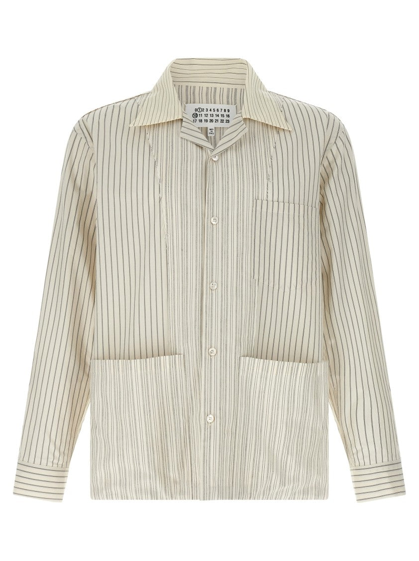 Maison Margiela Cotton Striped Pajama Shirt With Patchwork Details
