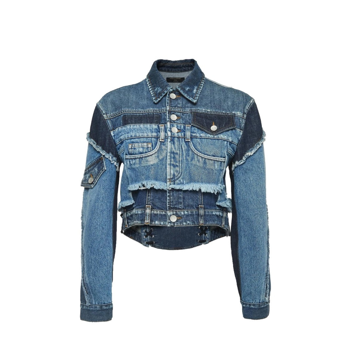 Dolce & Gabbana Cropped Denim Jacket With Patchwork Design
