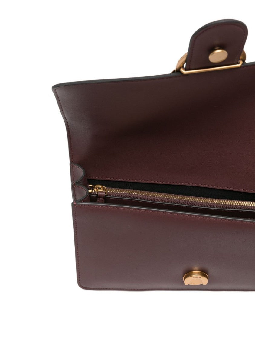 Pinko Structured Brown Calf Leather Shoulder Bag