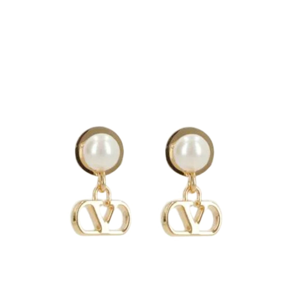 Valentino Garavani Refined Gold-Tone Earrings With Pearl-Like Stud And Logo Charm
