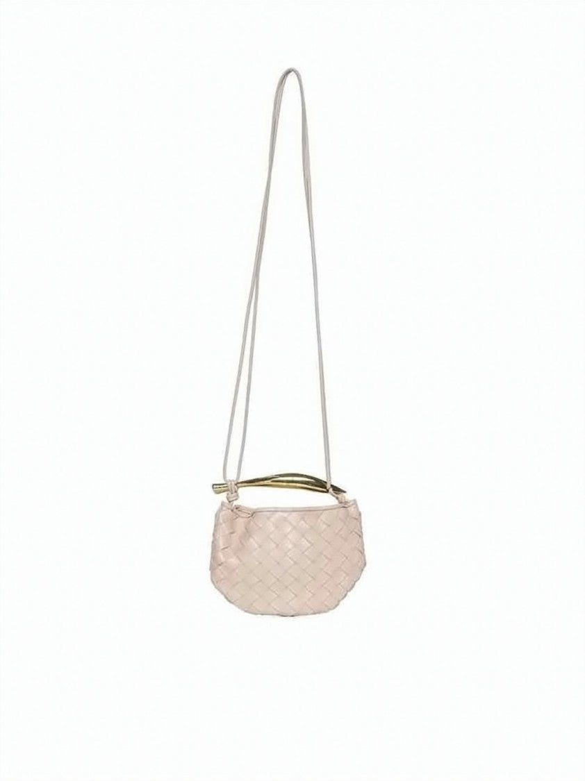 Bottega Veneta Compact Woven Lambskin Shoulder Bag With Gold-Tone Handle