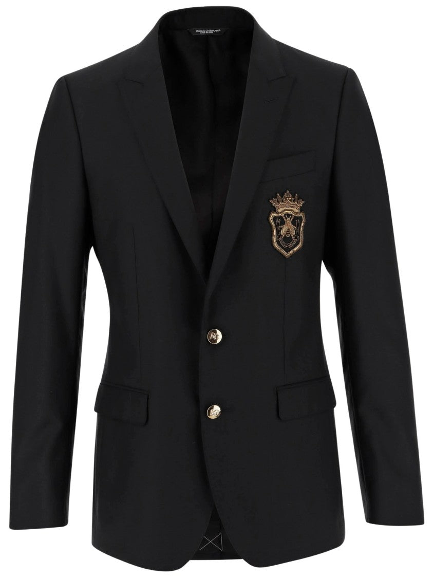 Dolce & Gabbana Wool Blend Jacket With Logo Patch