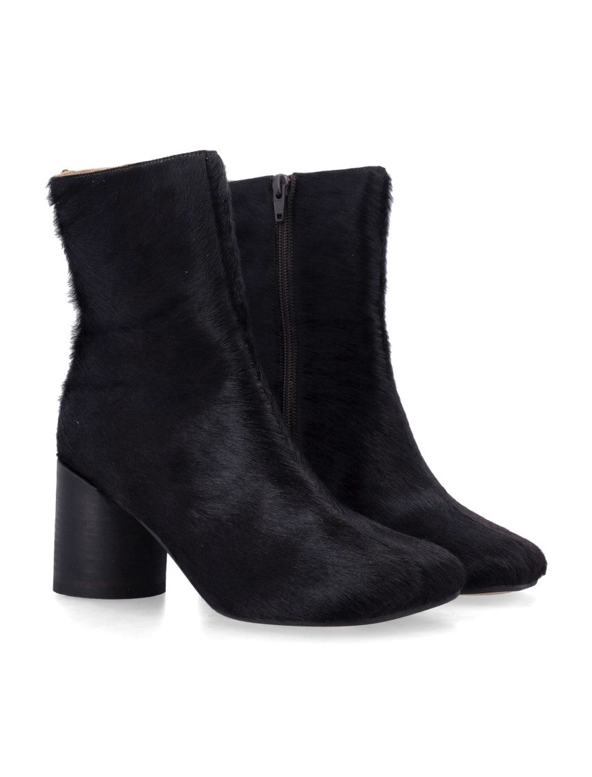 Mm6 By Maison Margiela Pony Hair Anatomic Boots With Squared Toe And Cylindrical Heel