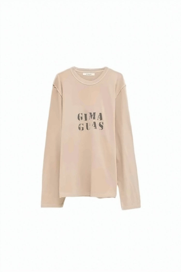 Gimaguas Relaxed Fit Long-Sleeved Tee With Distressed Text Print
