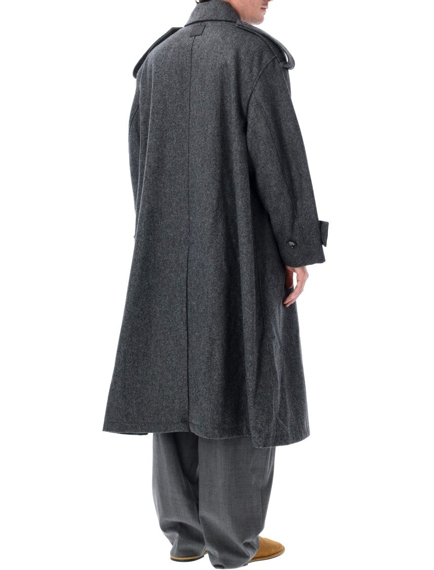 Ami Paris Double-Breasted Wool Trench Coat With Tailored Details
