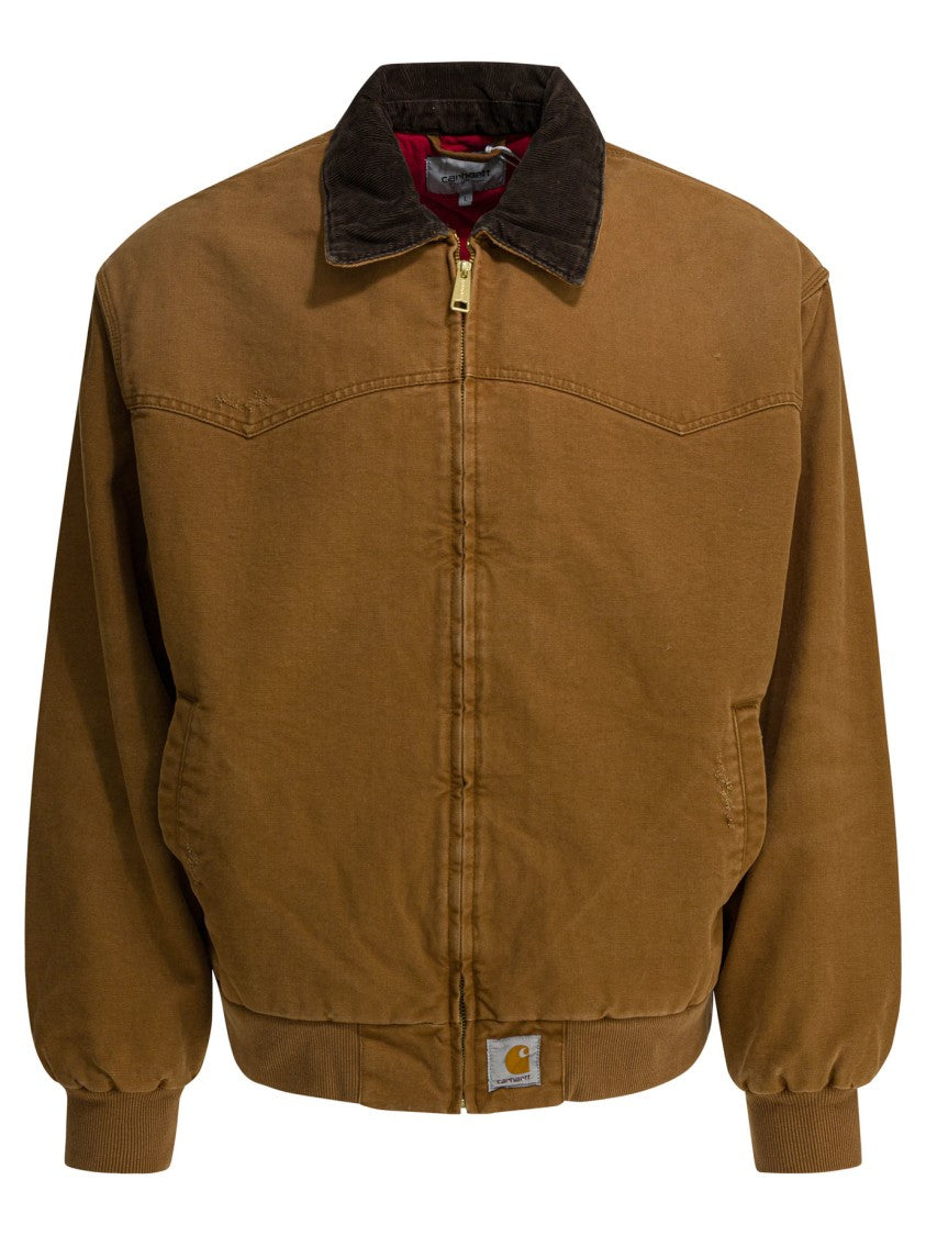 Carhartt Wip Brown Organic Cotton Jacket With Corduroy Collar And Quilted Lining