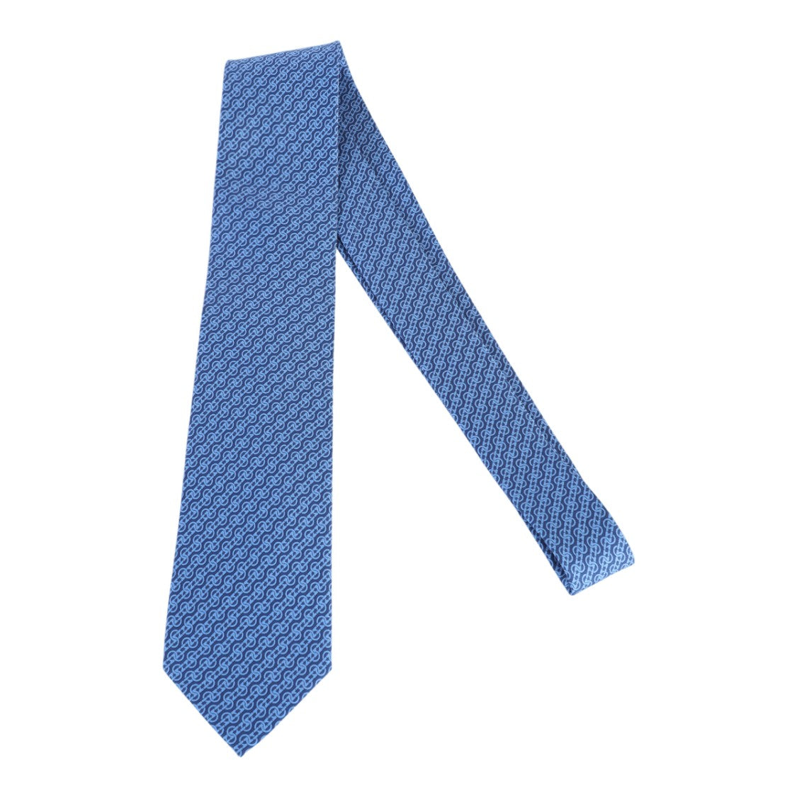 Ferragamo Slim Blue Necktie With Geometric Pattern
