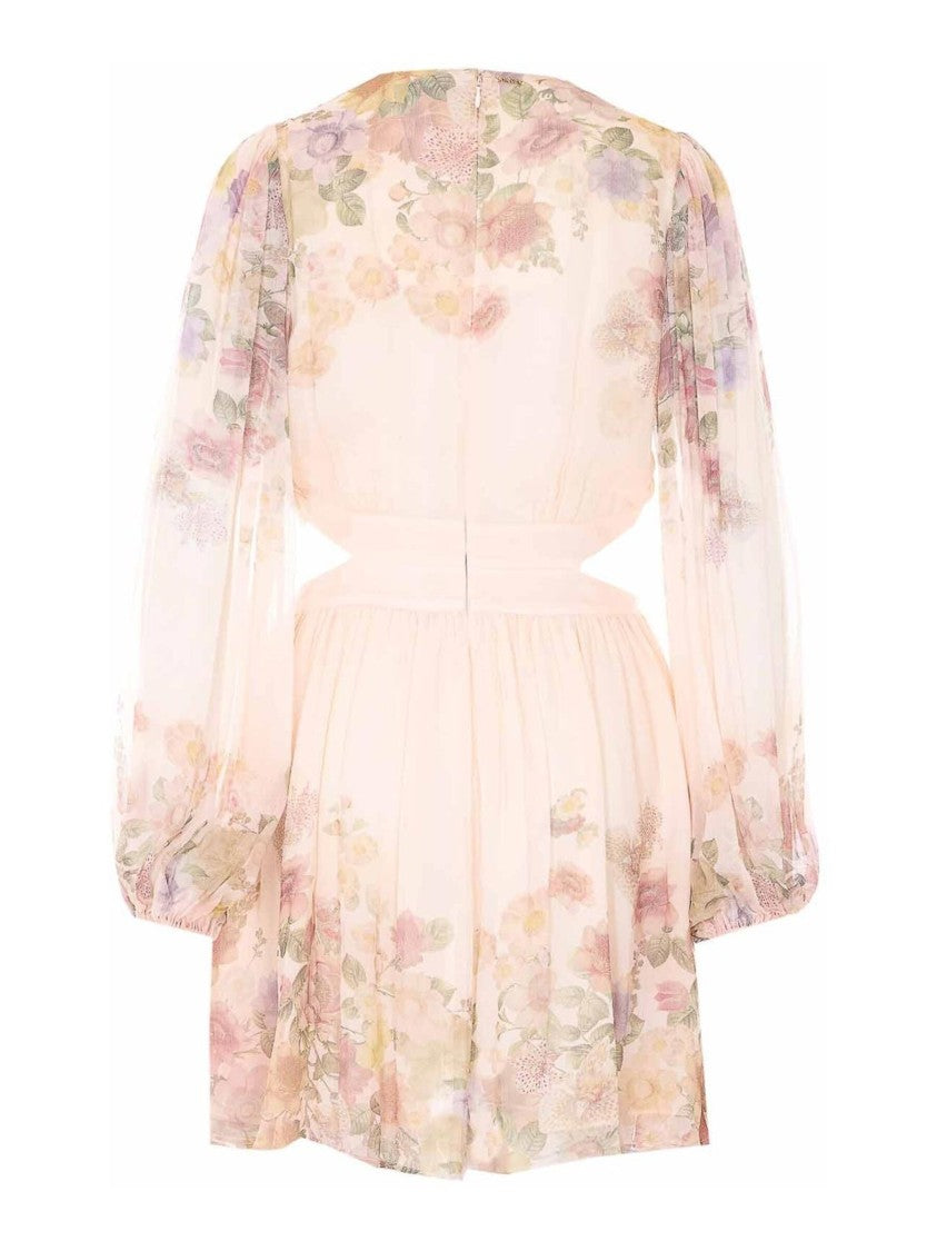 Twin-Set Delicate Floral Print Mini Dress With Puff Sleeves
