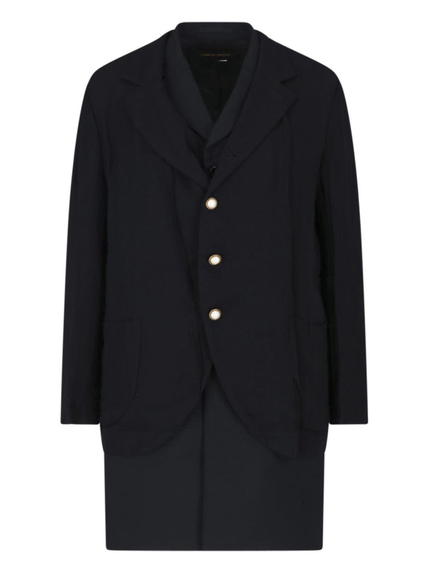 Comme Des Garçons Layered Black Wool Coat With Classic Notch Lapel