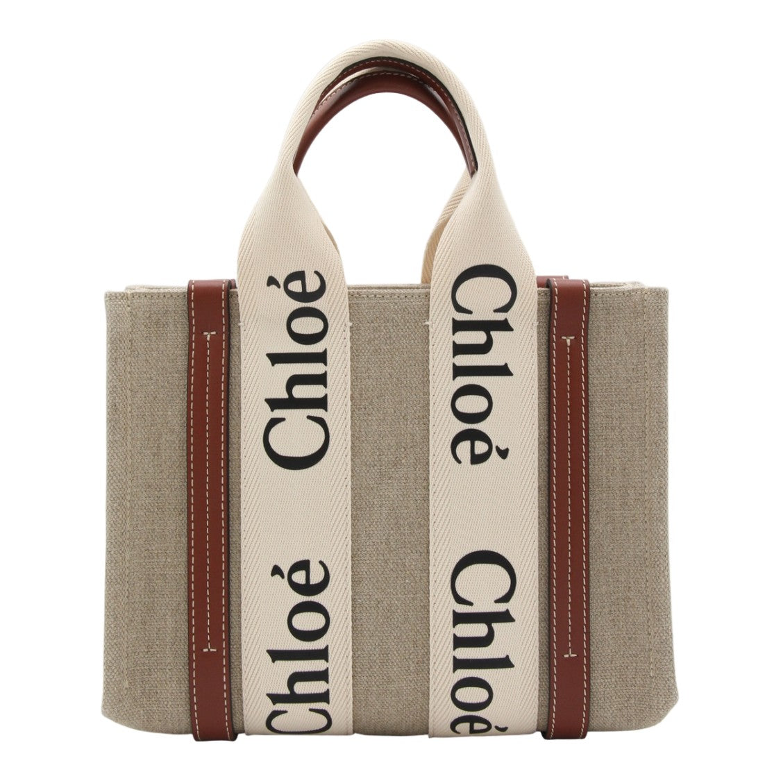 Chloé Textured Beige Tote Bag With Bold Lettering
