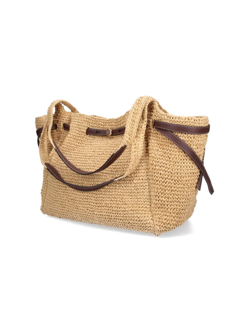 Tory Burch Beige Spacious Woven Leather Bag