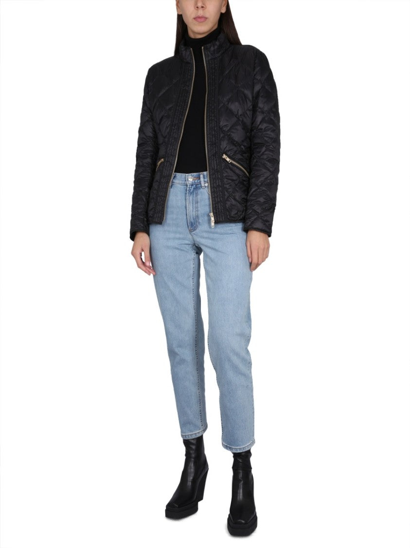 Fay Quilted Black Down Jacket With High Collar