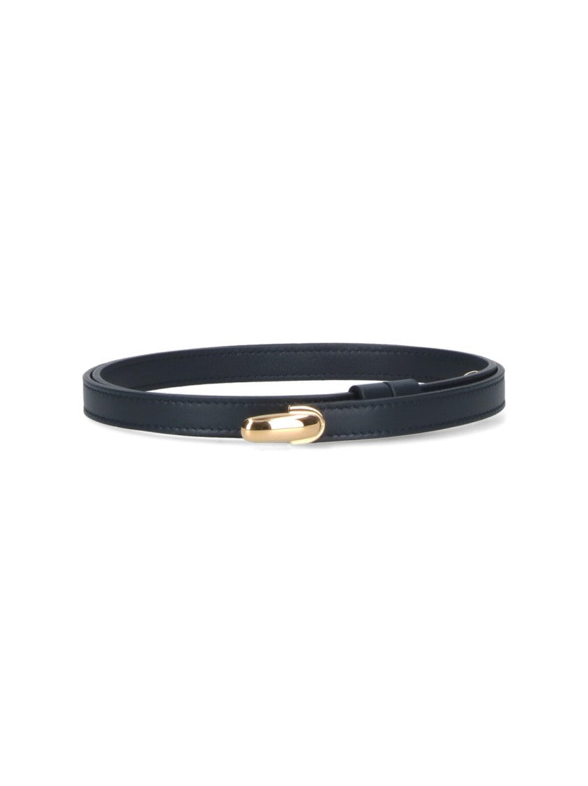 Savette Slim Minimalist Belt With Gold-Toned Curved Buckle