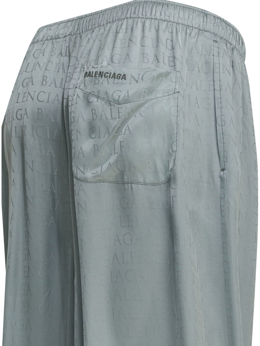 Balenciaga Cropped Trousers With Tonal Logo Pattern And Relaxed Fit