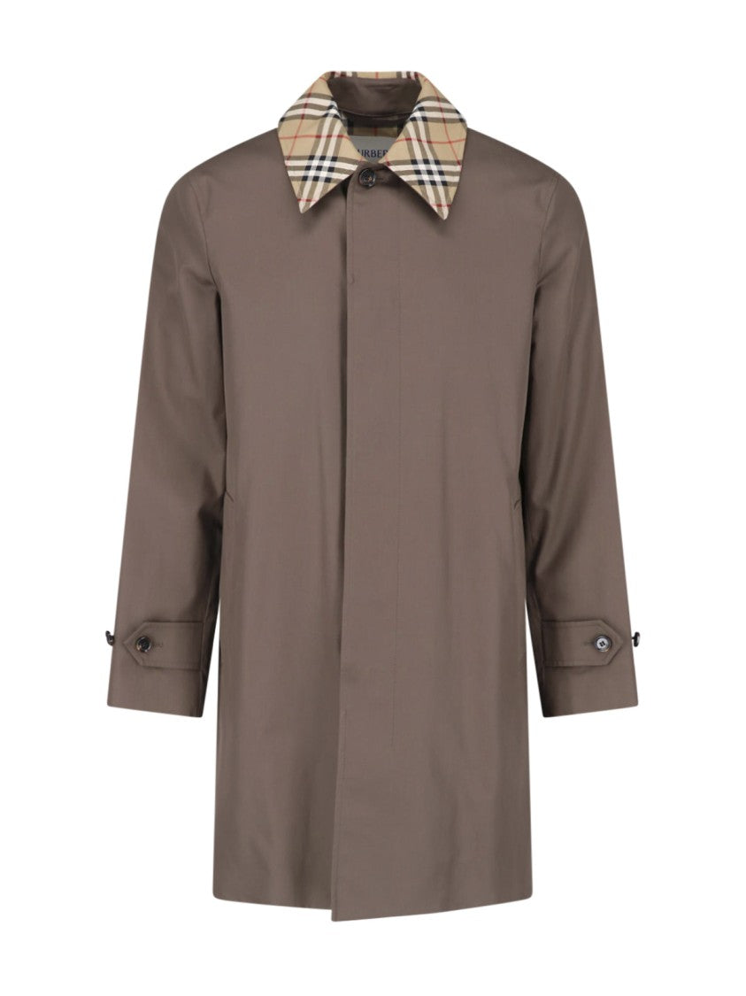 Burberry Brown Button-Up Jacket With Distinctive Plaid Lining