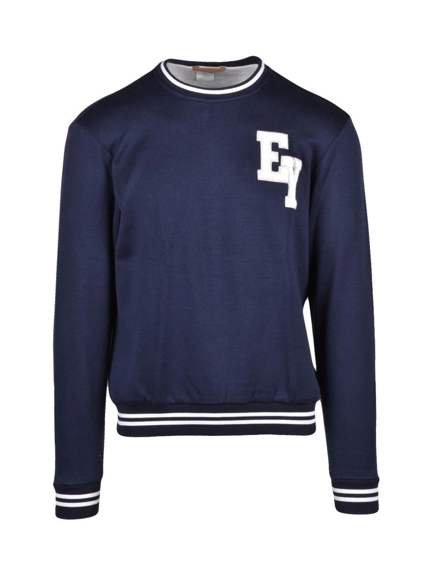 Eleventy Blue Cotton Polyamide Crewneck Sweatshirt