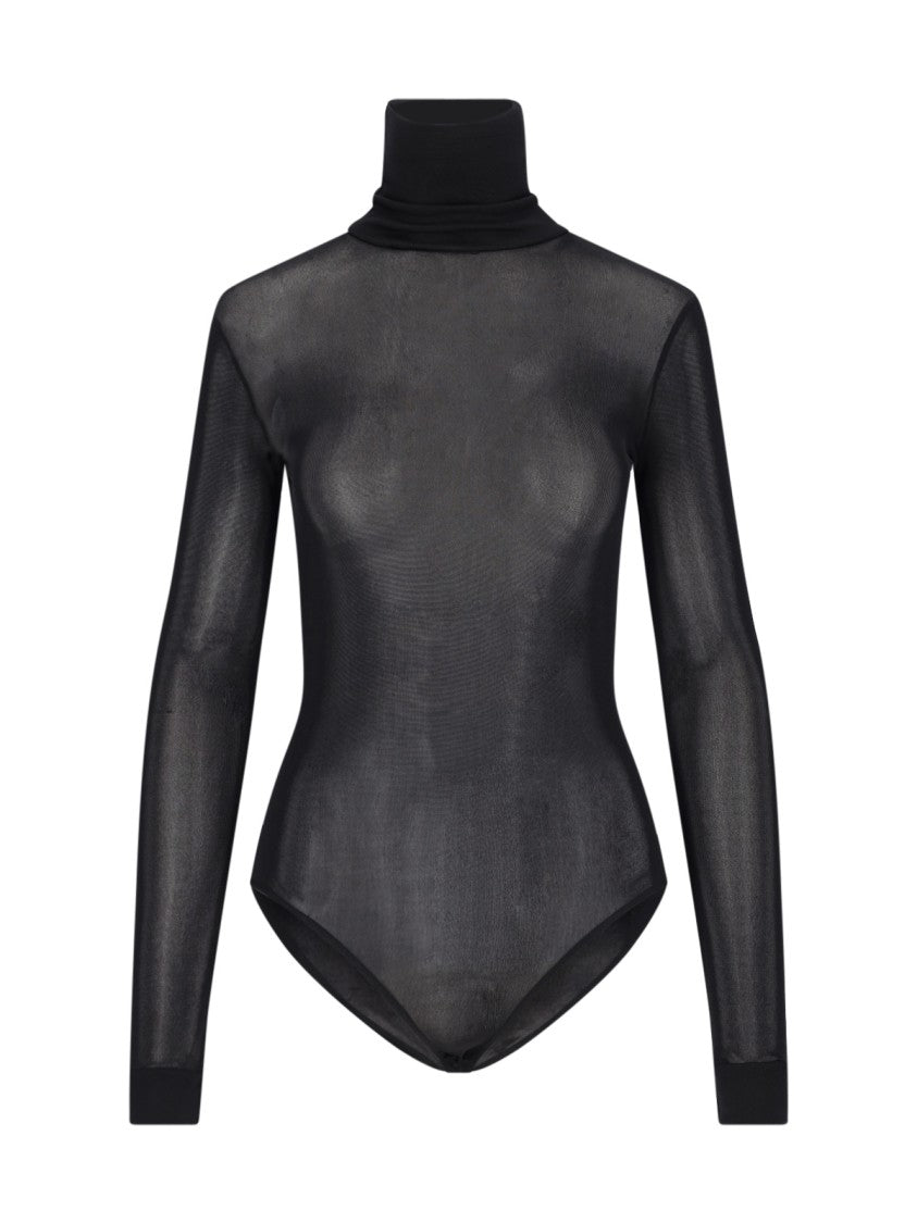 Maison Margiela Transparent High-Neck Bodysuit In Black Viscose Jersey