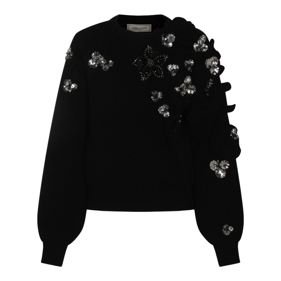 Blumarine Black Sweater With Floral Appliqués And Sequins