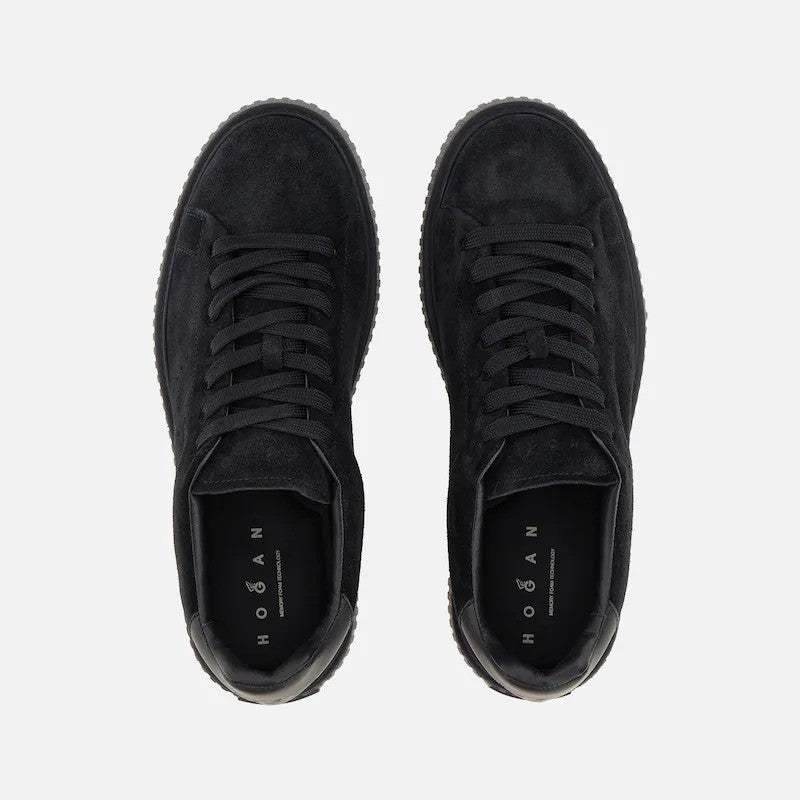 Hogan Black Suede Ribbed Sole Low-Top Sneakers
