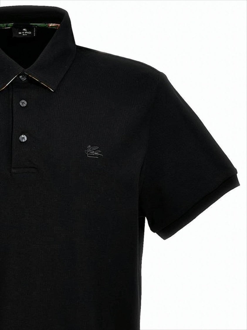 Etro Short-Sleeve Black Polo Shirt With Embroidered Logo