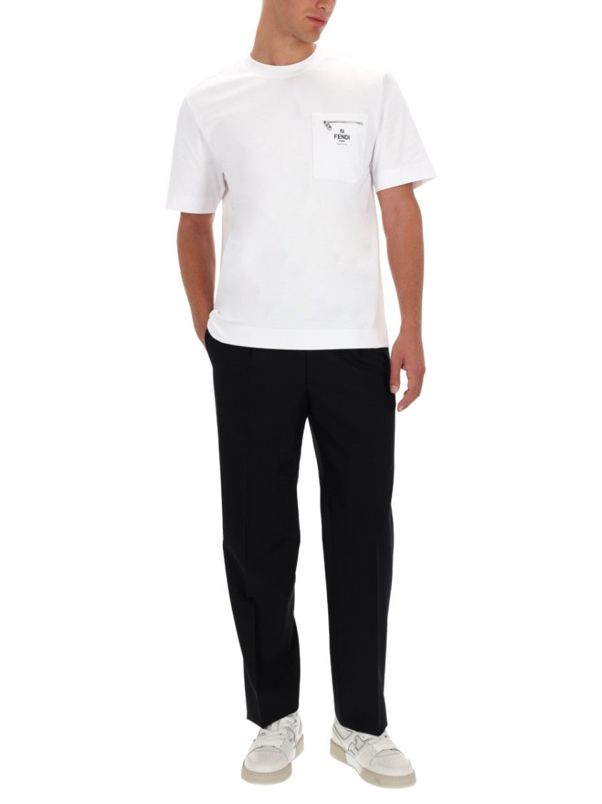 Fendi White T-Shirt With Zippered Chest Pocket