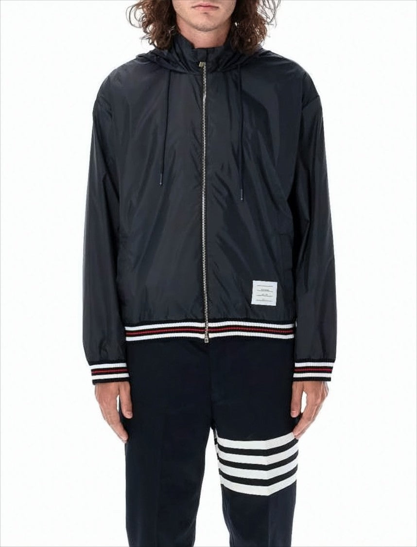 Thom Browne Lightweight Zip-Up Jacket With Striped Ribbed Bands