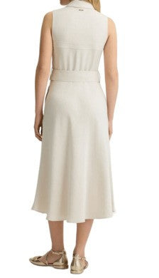 Liu Jo Beige Midi Dress With Button-Down Front And Belted Waist