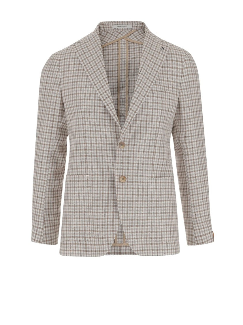 Tagliatore Linen Blend Single-Breasted Jacket With Check Pattern