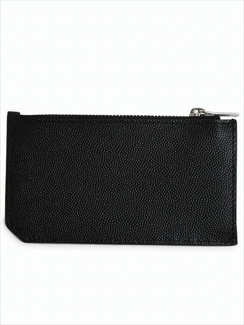 Saint Laurent Textured Calf Leather Wallet With Zippered Compartment