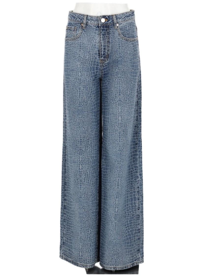 Self-Portrait Wide Leg Crocodile Effect Jeans