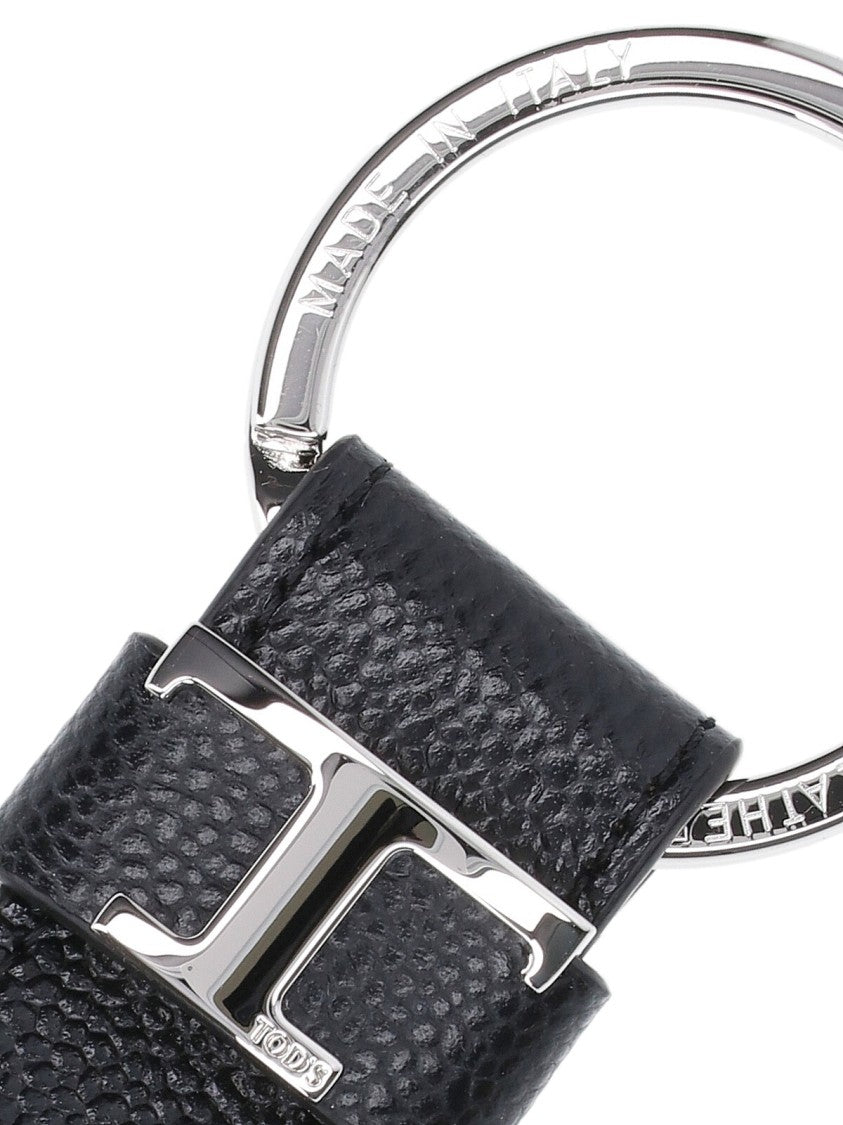 Tod's Ostrich Print Black Calf Leather Keychain