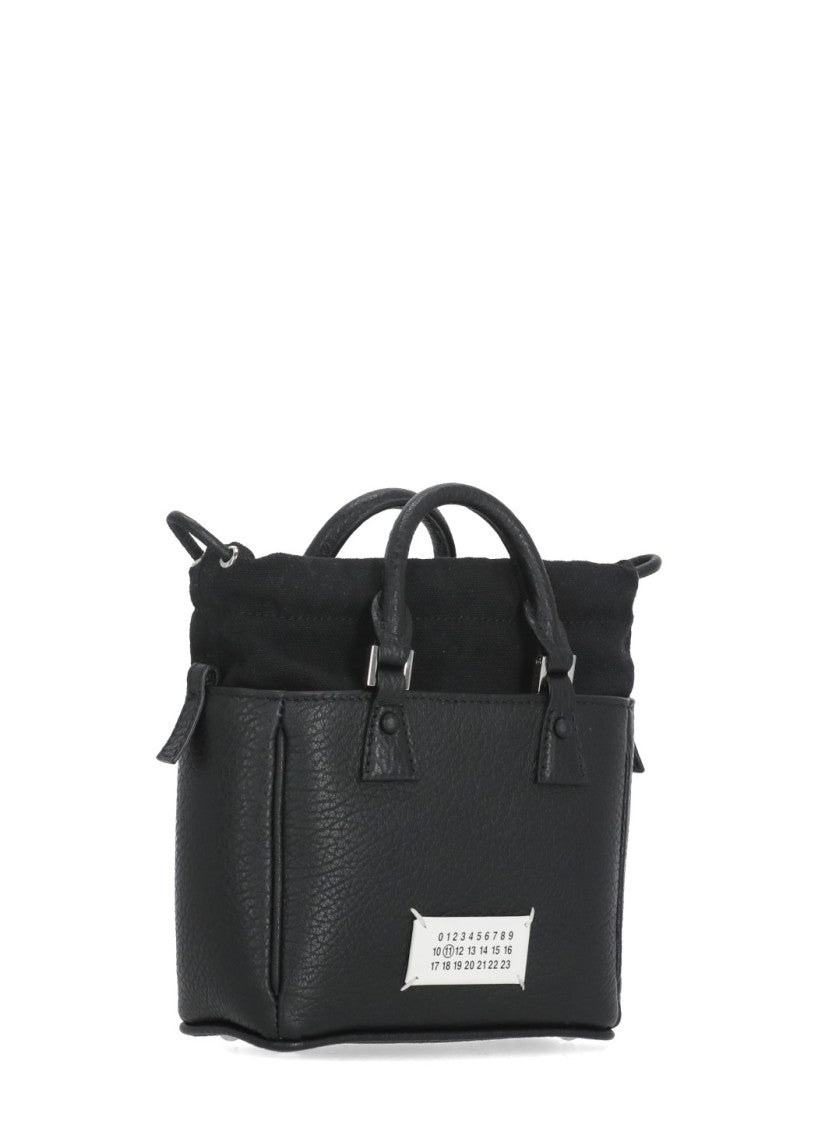 Maison Margiela Structured Rectangular Black Leather Hand Bag With Numeric Tab