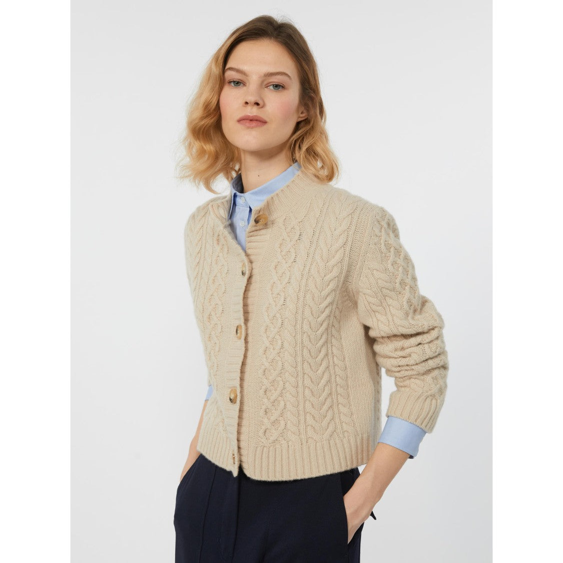 Max Mara Cable Knit Cardigan Dress With Structured Silhouette