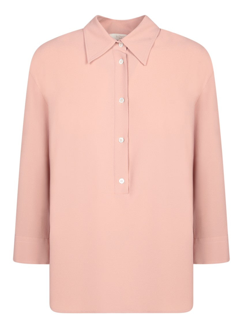 Incotex Refined Pink Silk-Blend Crepe Blouse