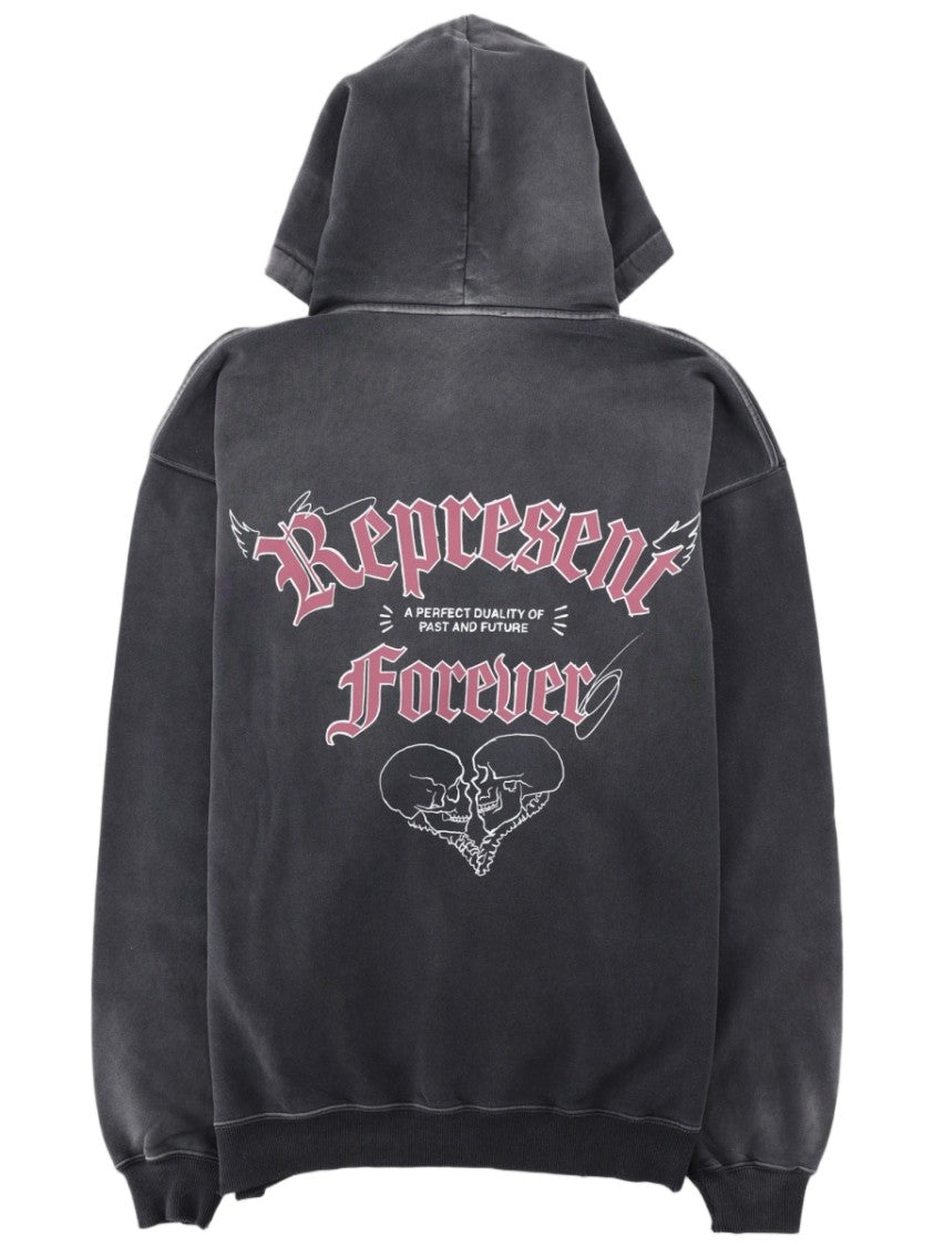 Represent Duality Washed Black Distressed Hooded Cotton Sweatshirt