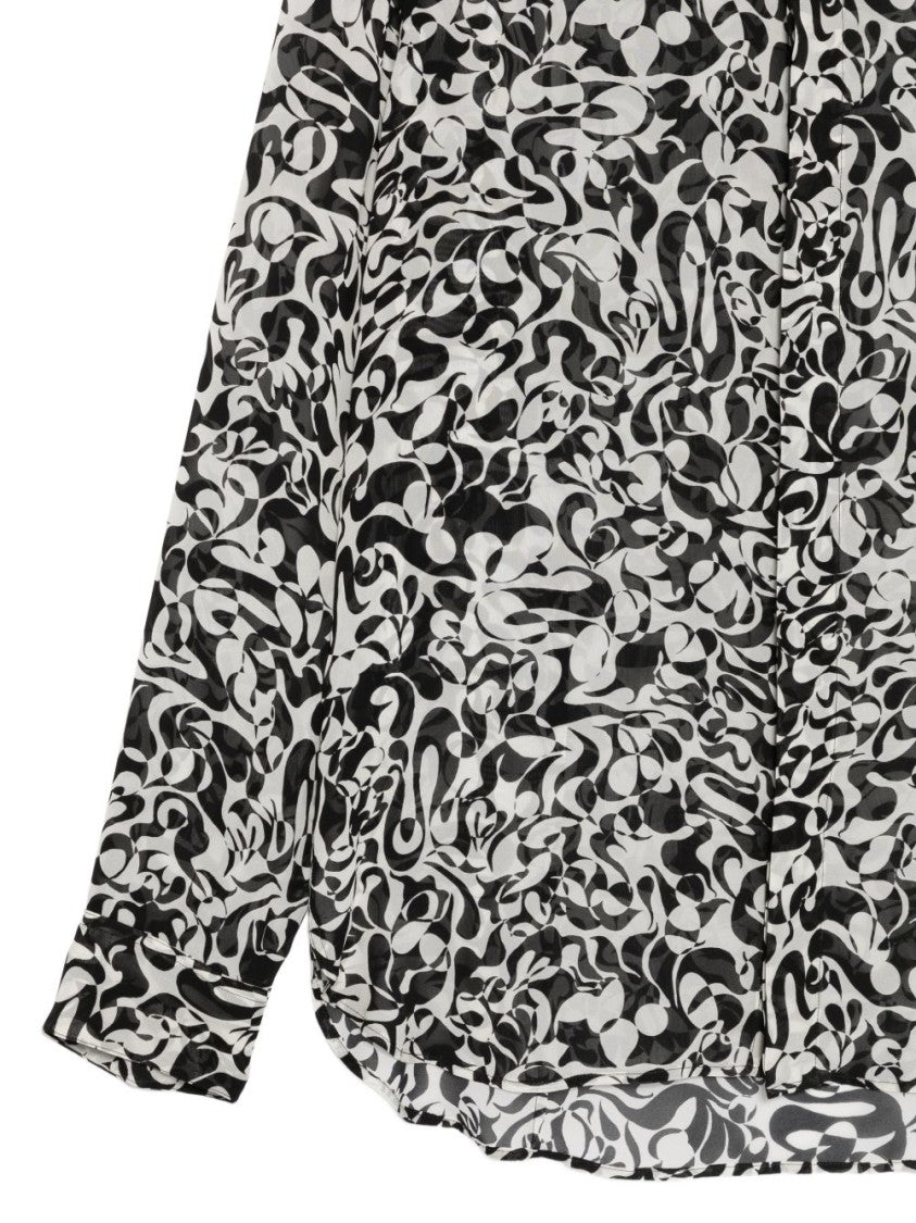 Dries Van Noten Black Grey Graphic Print Curved Shirt