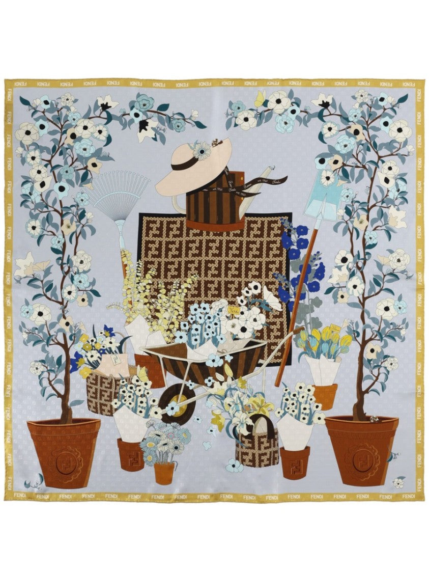 Fendi Fendi Gardening Motif Square Silk Scarf