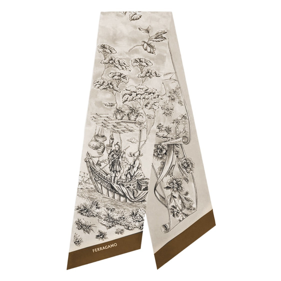 Salvatore Ferragamo Beige Voyage Print Silk Bandeau