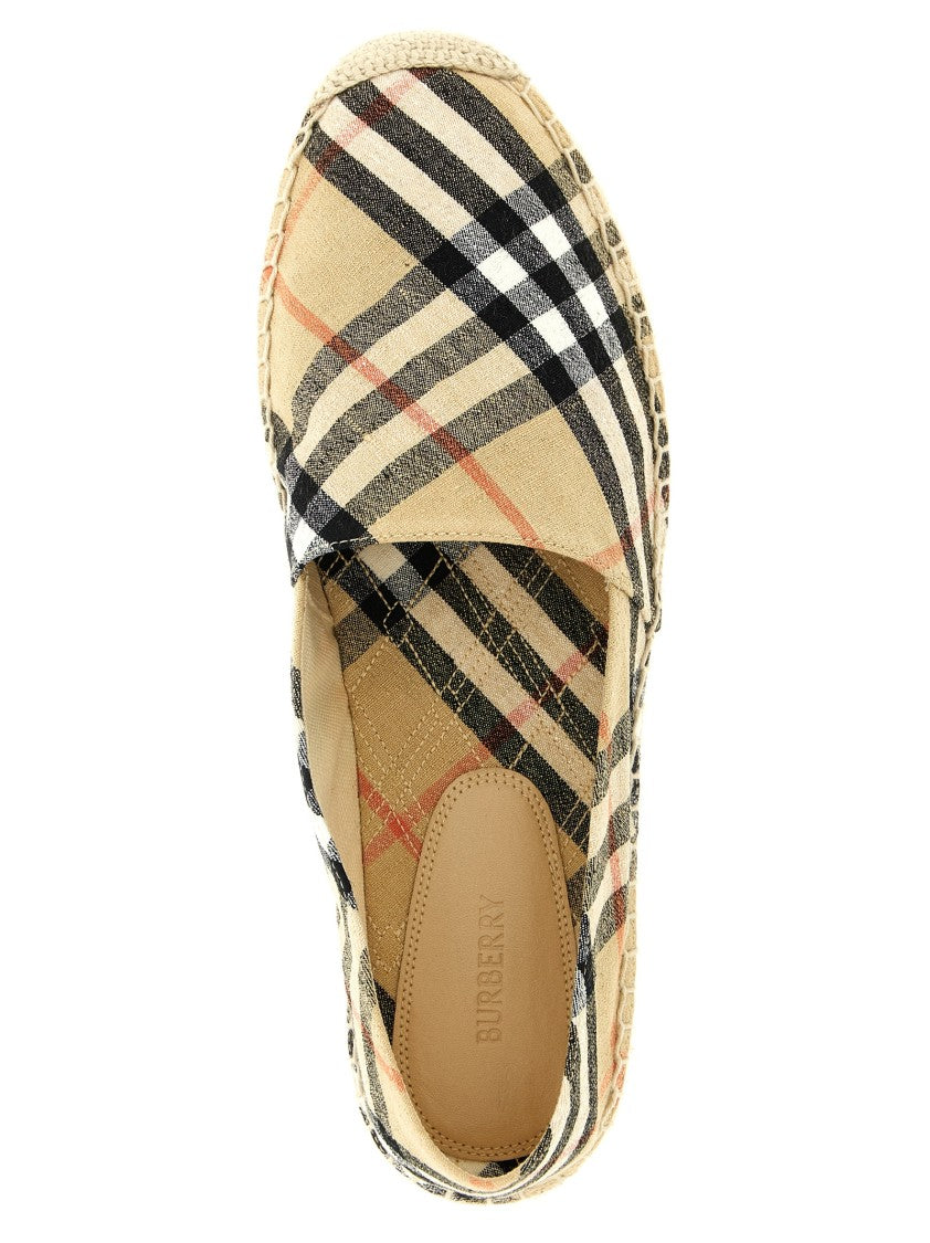 Burberry Check Print Linen Blend Espadrilles With Rope Insole And Rubber Sole